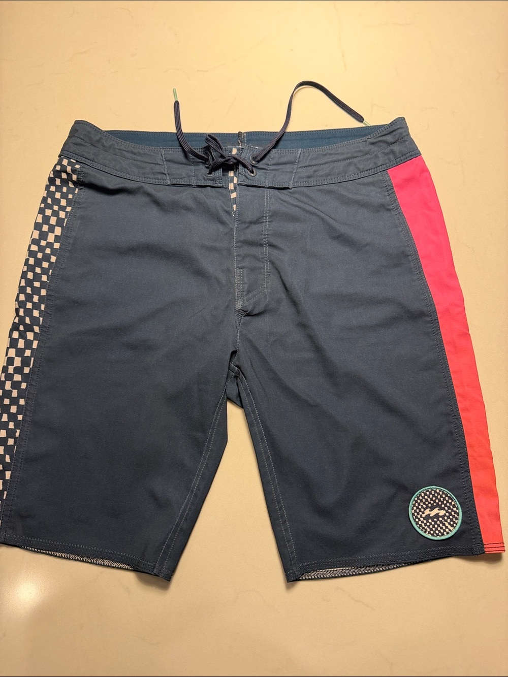 Men's Navy Swim Trunks board shorts with Pink Side Panel Medium